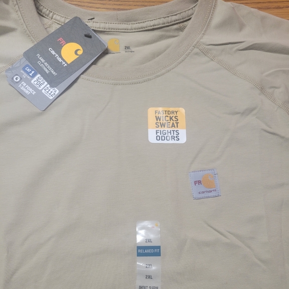 Carhartt Mens Khaki FR Flame Resistant Short Sleeve Relaxed Fit T Shirt - Picture 3 of 4